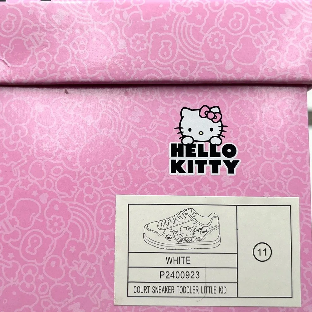 Hello Kitty Little Girls Court Sneakers Size 11 White Pink Purple Casual Lace-Up